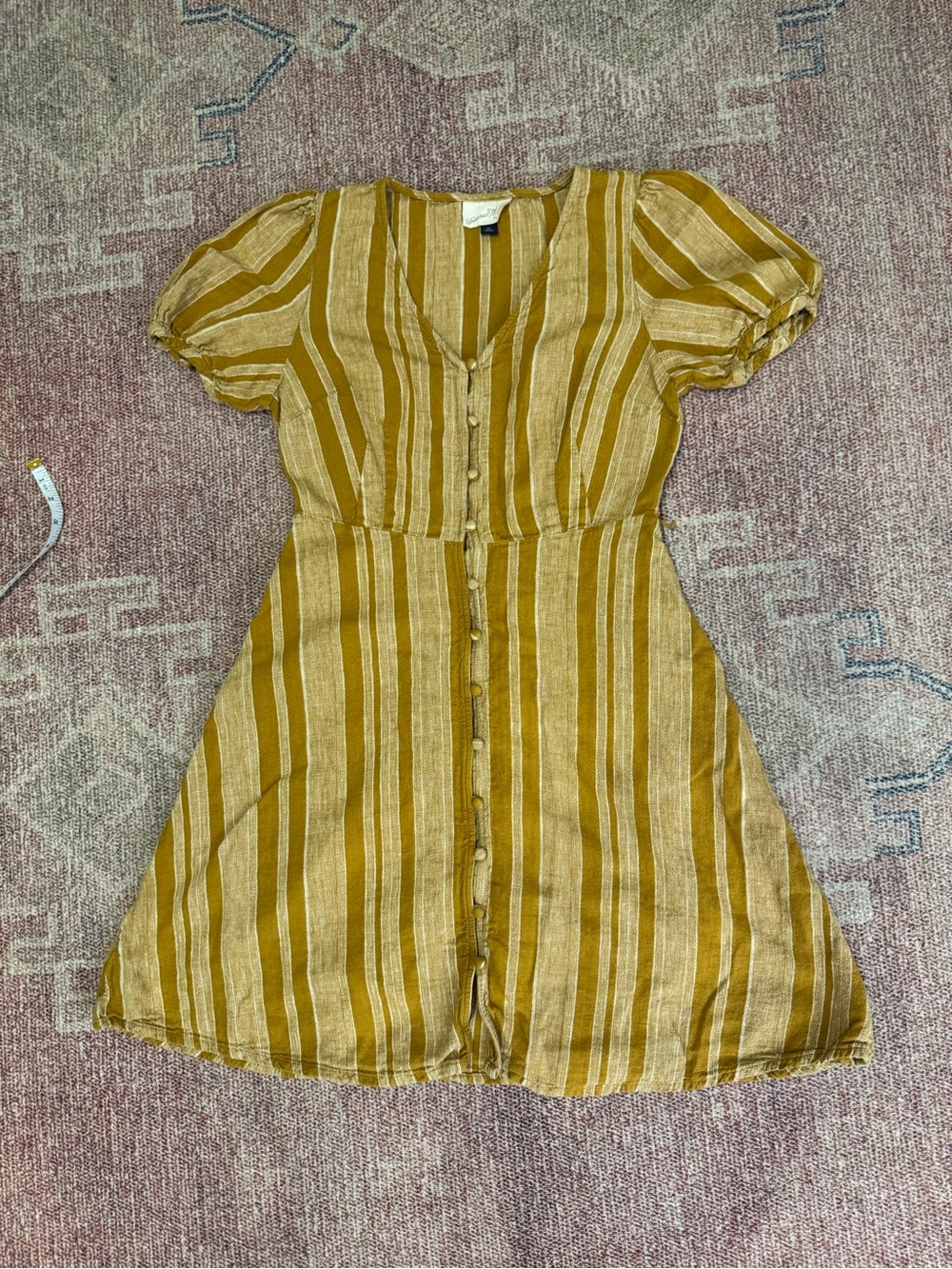 Universal thread mustard linen blend fit & flare v neck button down midi dress
